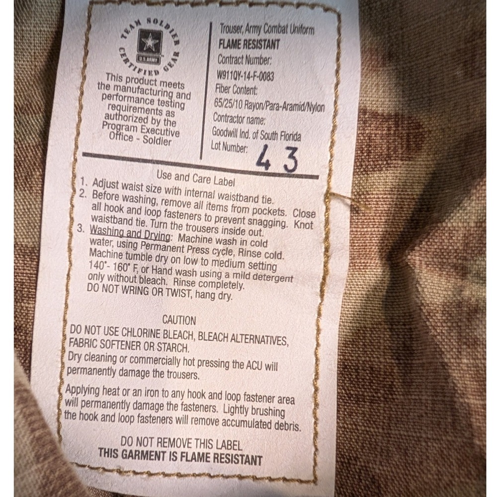 US Army OCP Multicam ACU Trousers Flame Resistant Insect Shield 31 to 35 Medium - Picture 6 of 9